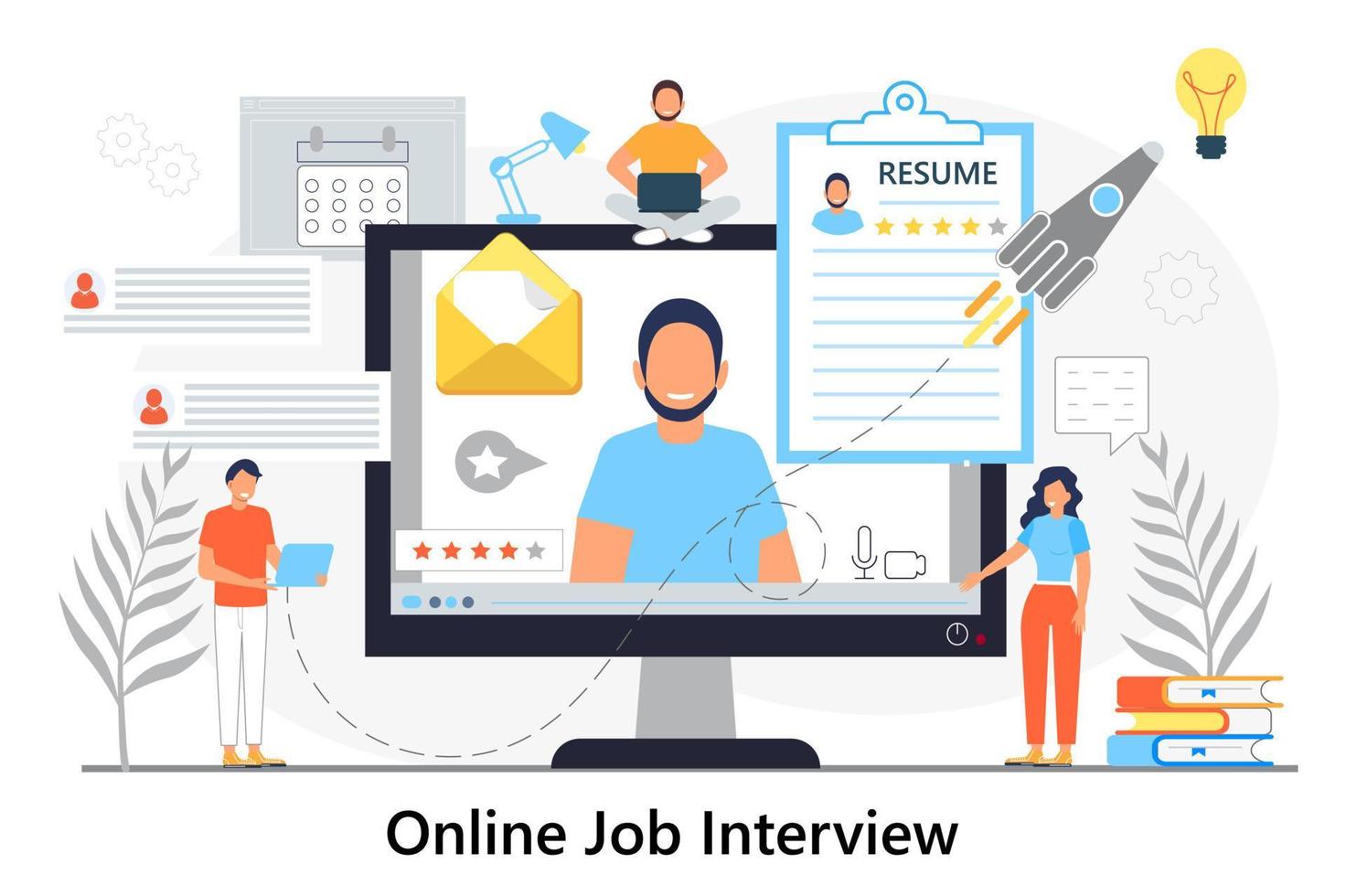 Job interview online concept vector. Employee hiring illustration. Interviewer talking with HR specialist in video conference. Recruitment test vector