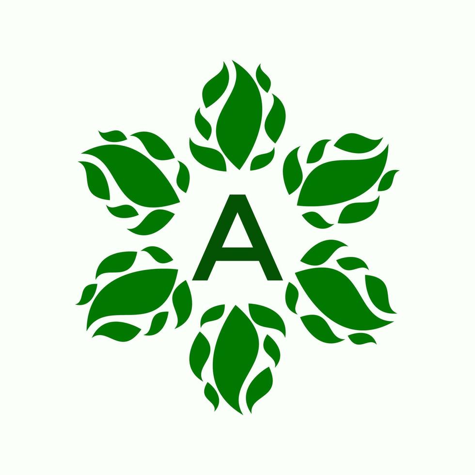 diseño de logotipo de letra a y hoja vector