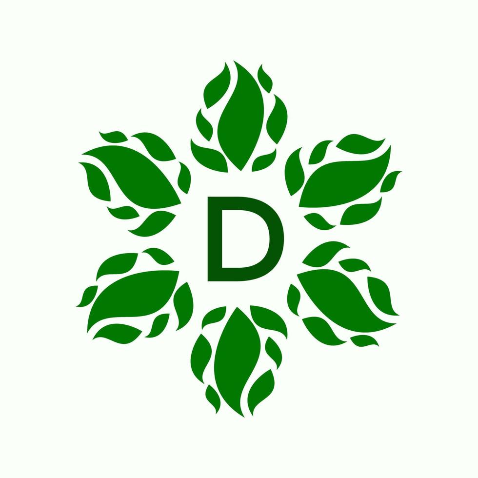 diseño de logotipo de letra d y hoja vector