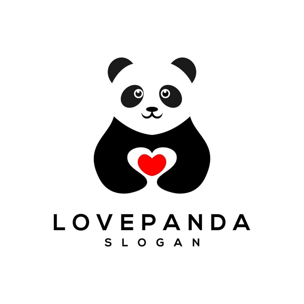 lindo diseño de logo de panda y amor vector