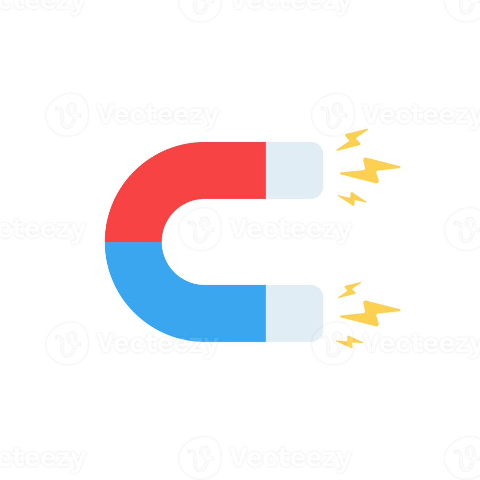 Horseshoe magnet icon with lightning shaped attraction. png