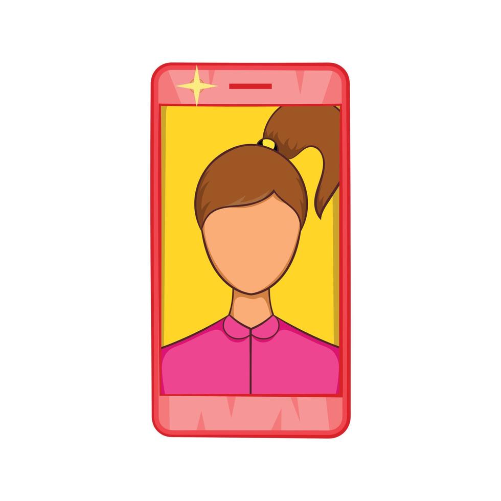 Photos girls in mobile icon, cartoon style vector