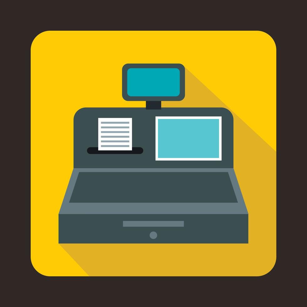 Cash register with cash drawer icon, flat style vector