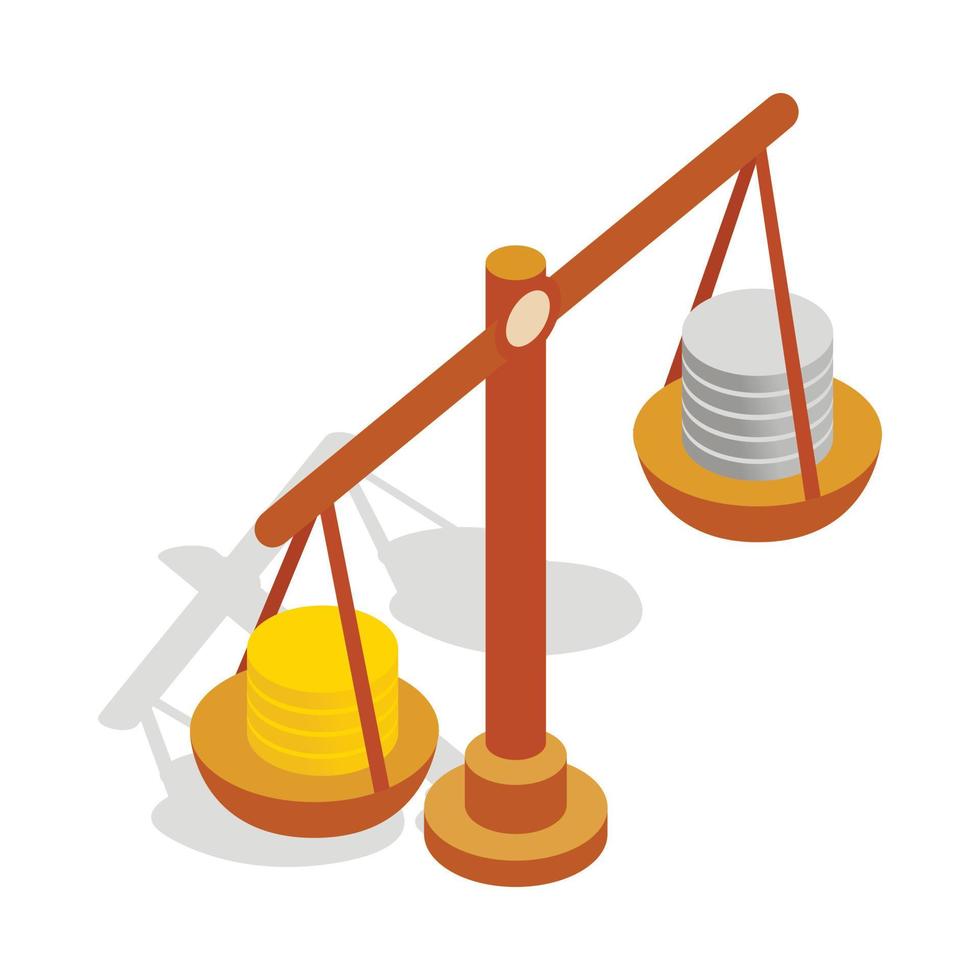 Scales with coins icon, isometric 3d style vector