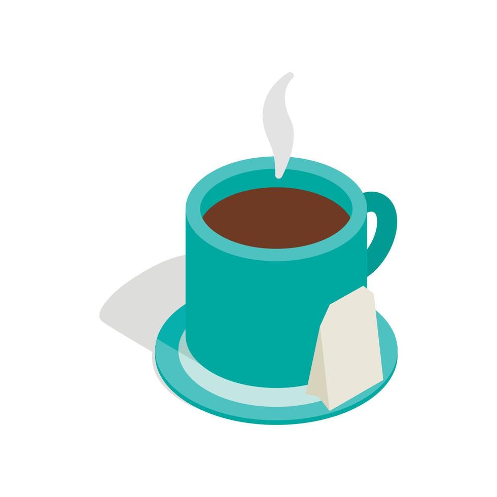 Turquoise cup of tea icon, isometric 3d style vector