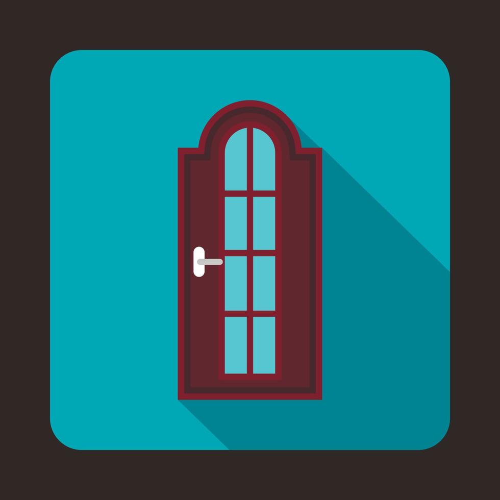 Arched wooden door with glass icon vector