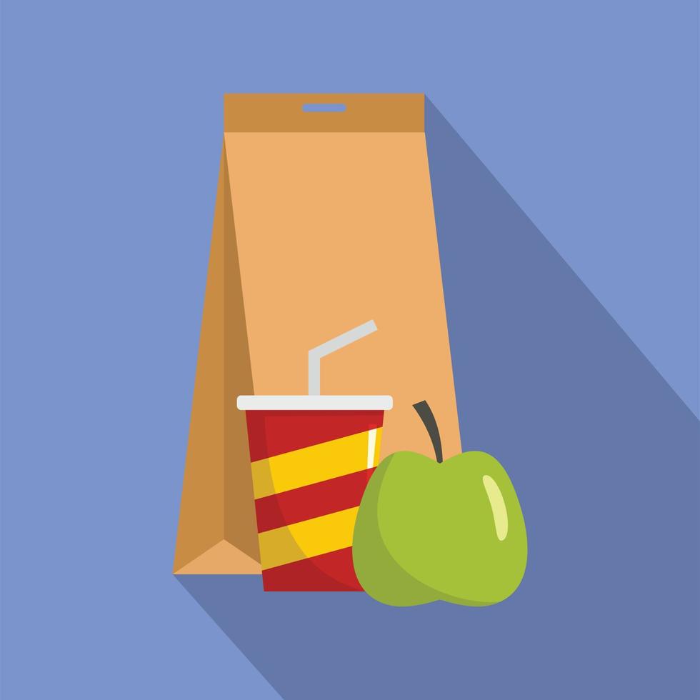 Packed lunch icon, flat style vector