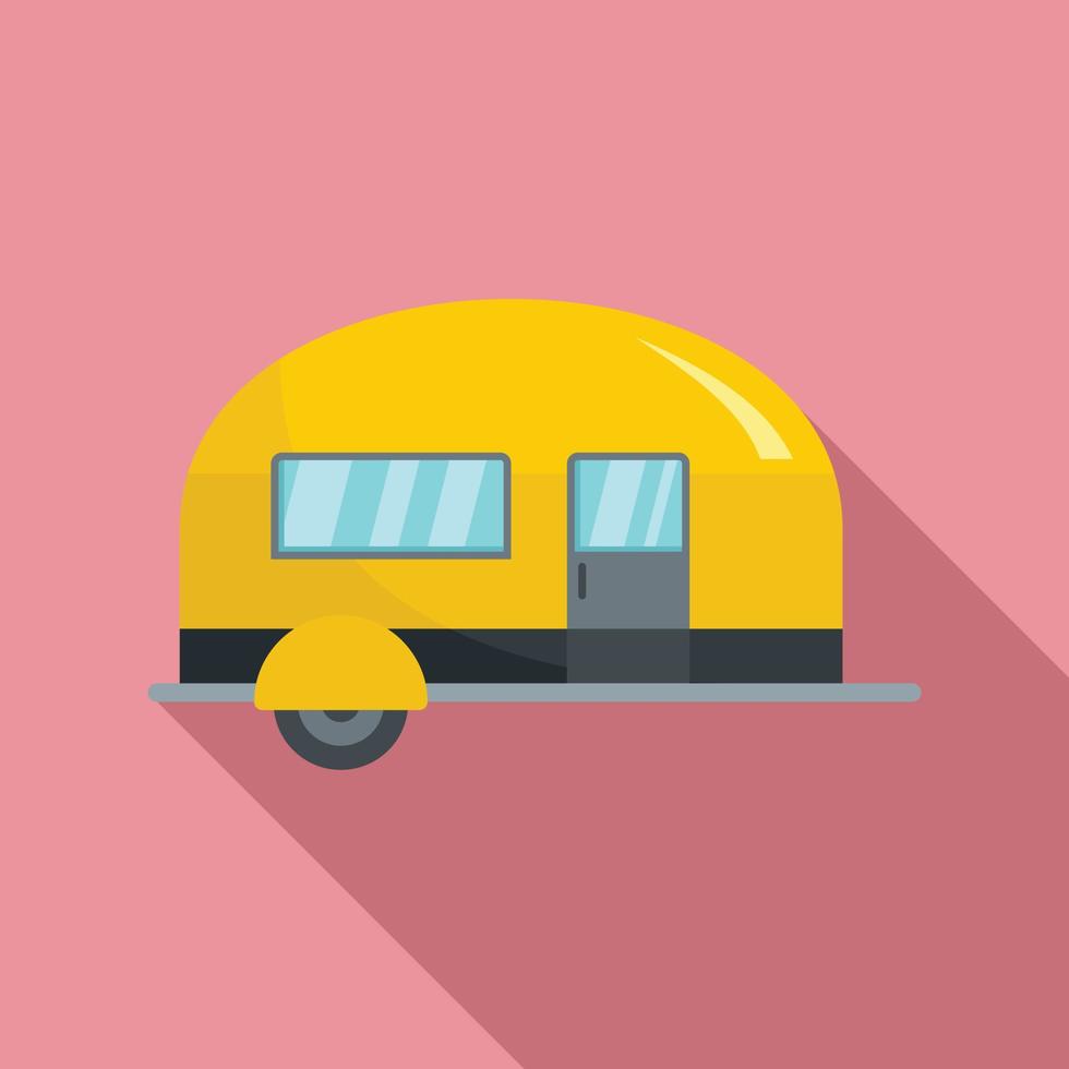 Camp trailer icon, flat style vector