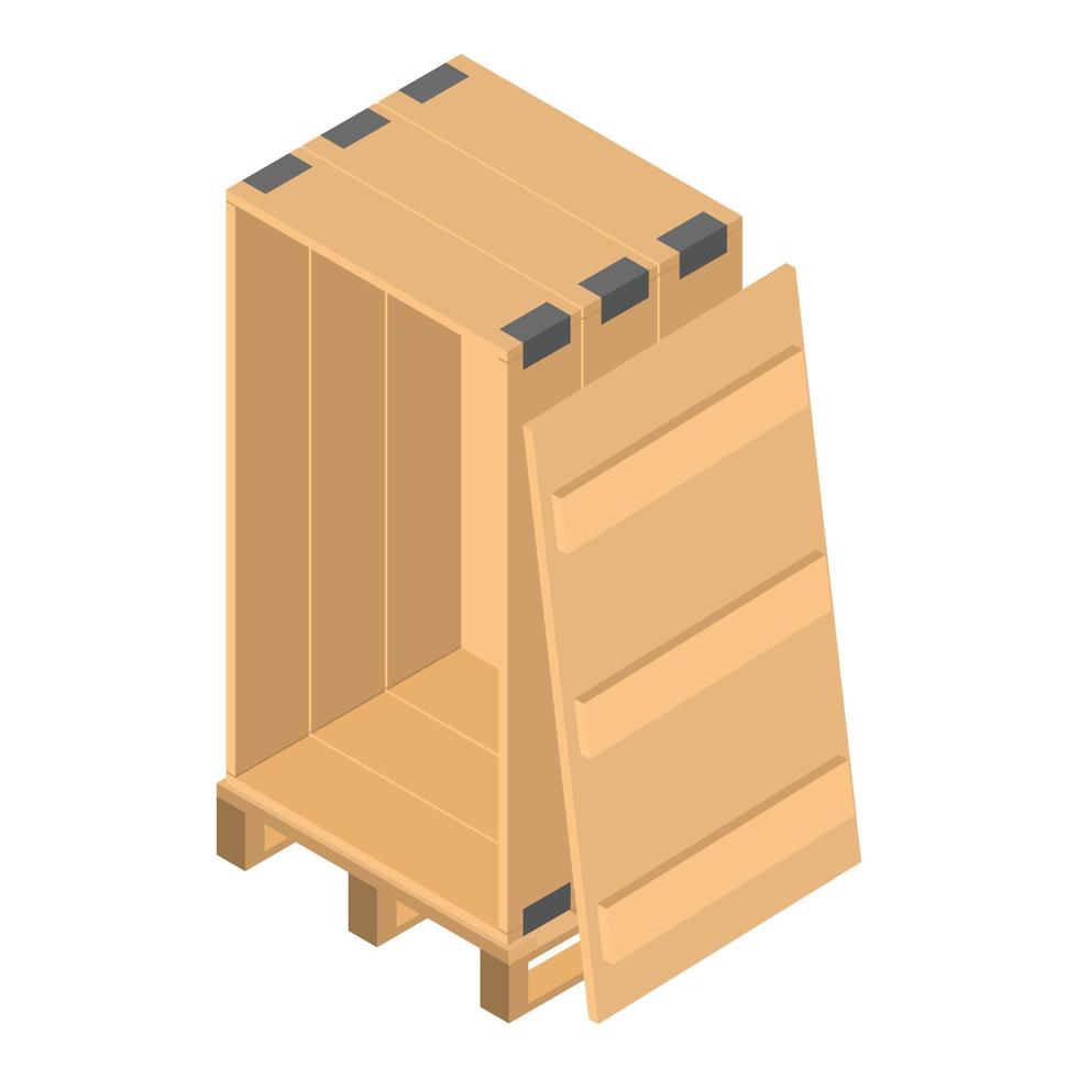 icono de palet de caja de madera, estilo isométrico vector