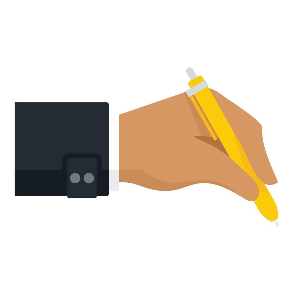 Hand writing yellow pen icon, flat style vector