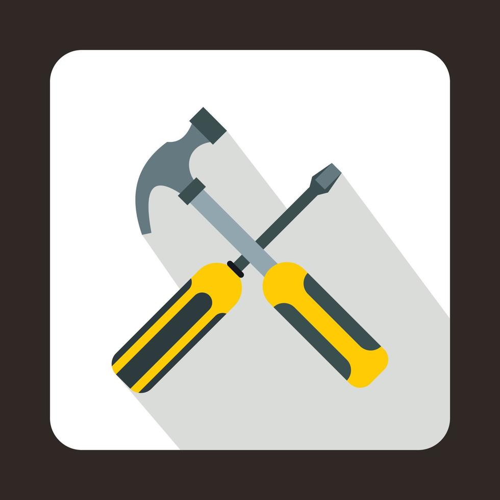Hammer and screwdriver icon, flat style vector