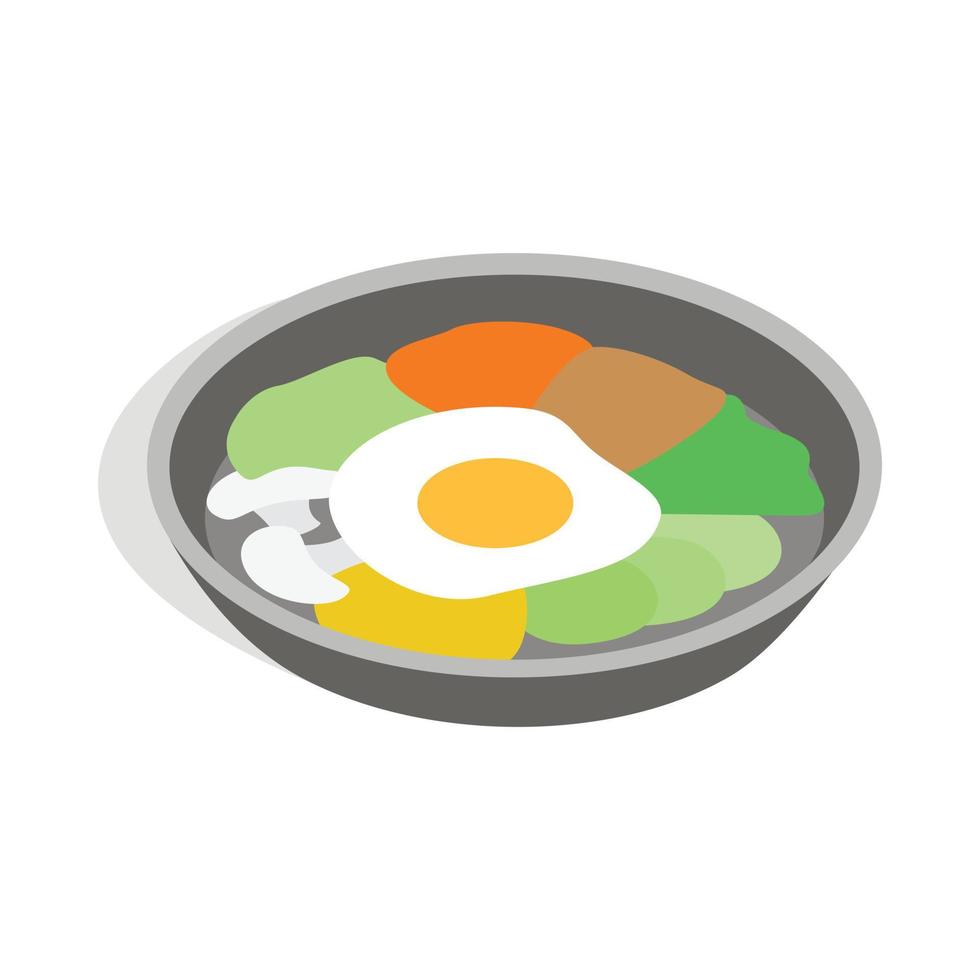 Korean dish bibimbap icon, isometric 3d style vector