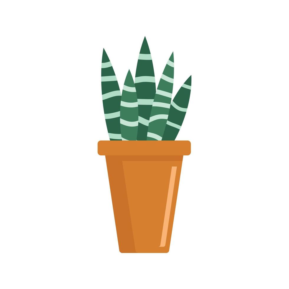 Striped succulent home pot icon, flat style vector