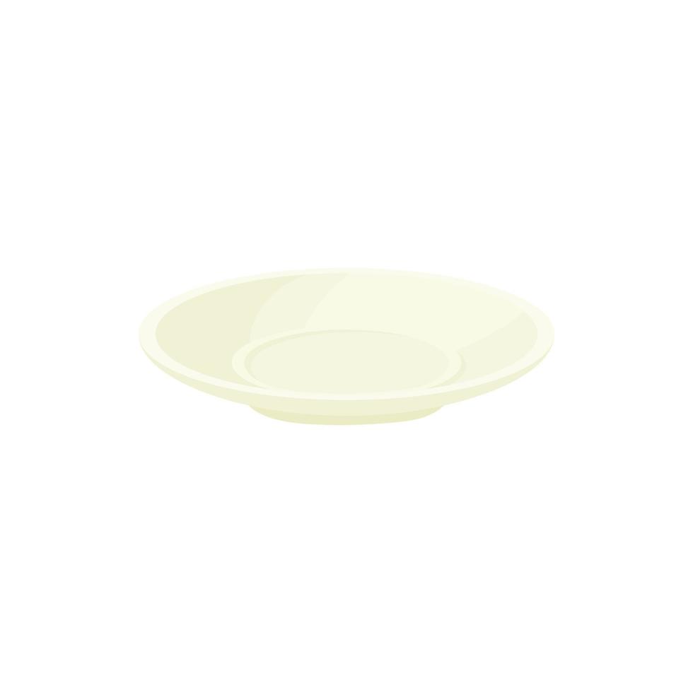 Empty white plate icon in cartoon style vector