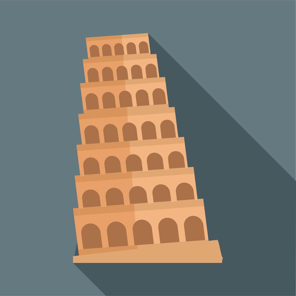 Leaning tower of Pisa icon, flat style vector