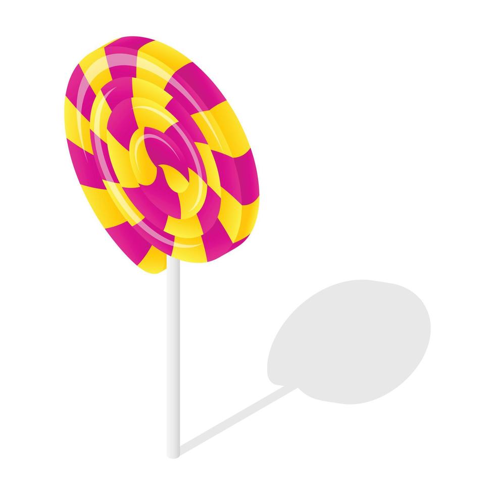 Swirl candy stick icon, isometric style vector