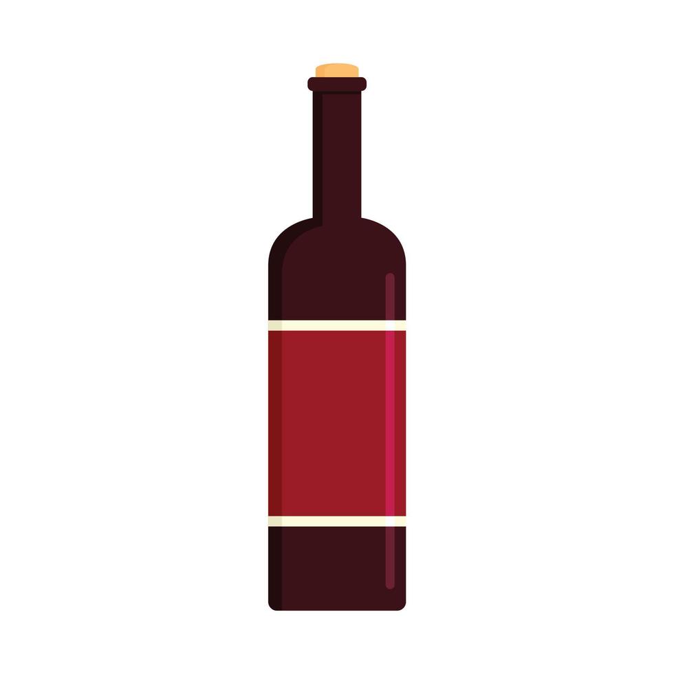 Glass bottle of red wine icon, flat style vector