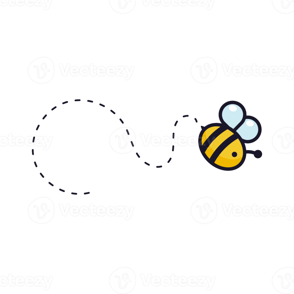 chemin de vol des abeilles. une abeille volant en pointillé la trajectoire de vol d'une abeille vers le miel. png