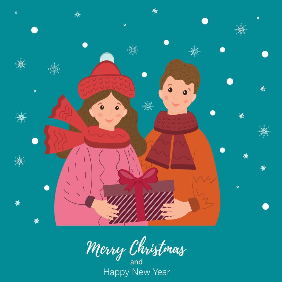 tarjeta de felicitación de navidad y año nuevo. vacaciones en familia, felicidades. niña decora el árbol de navidad. concepto de vacaciones de invierno. vector