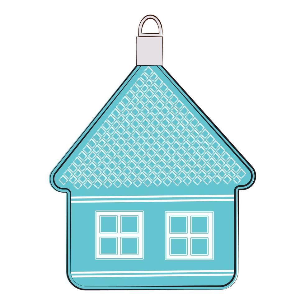 juguetes navideños dibujados a mano en color azul. juguete de navidad de vacaciones decoración de casita para abeto. vector