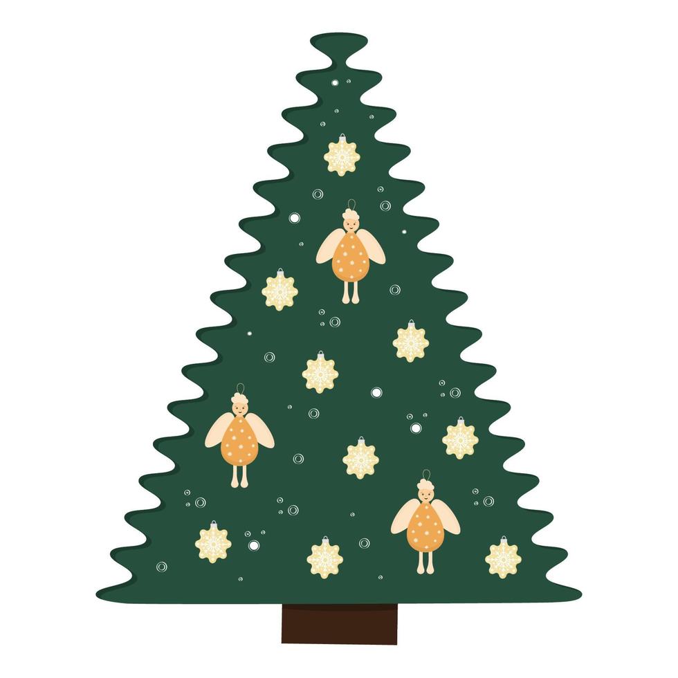 Christmas tree. New Years tree with heralds, light bulb. vector