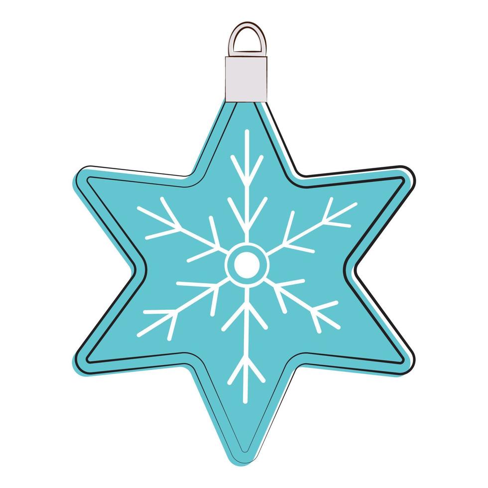 Hand drawn Christmas toys in blue color. Holiday christmas toy star decoration for fir tree. vector