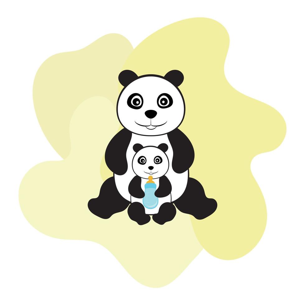 Panda mom and baby. Mom and I. Vector illustration for Mother's Day or Father's Day. The illustrations can be used to decorate a children's room, party invitations.