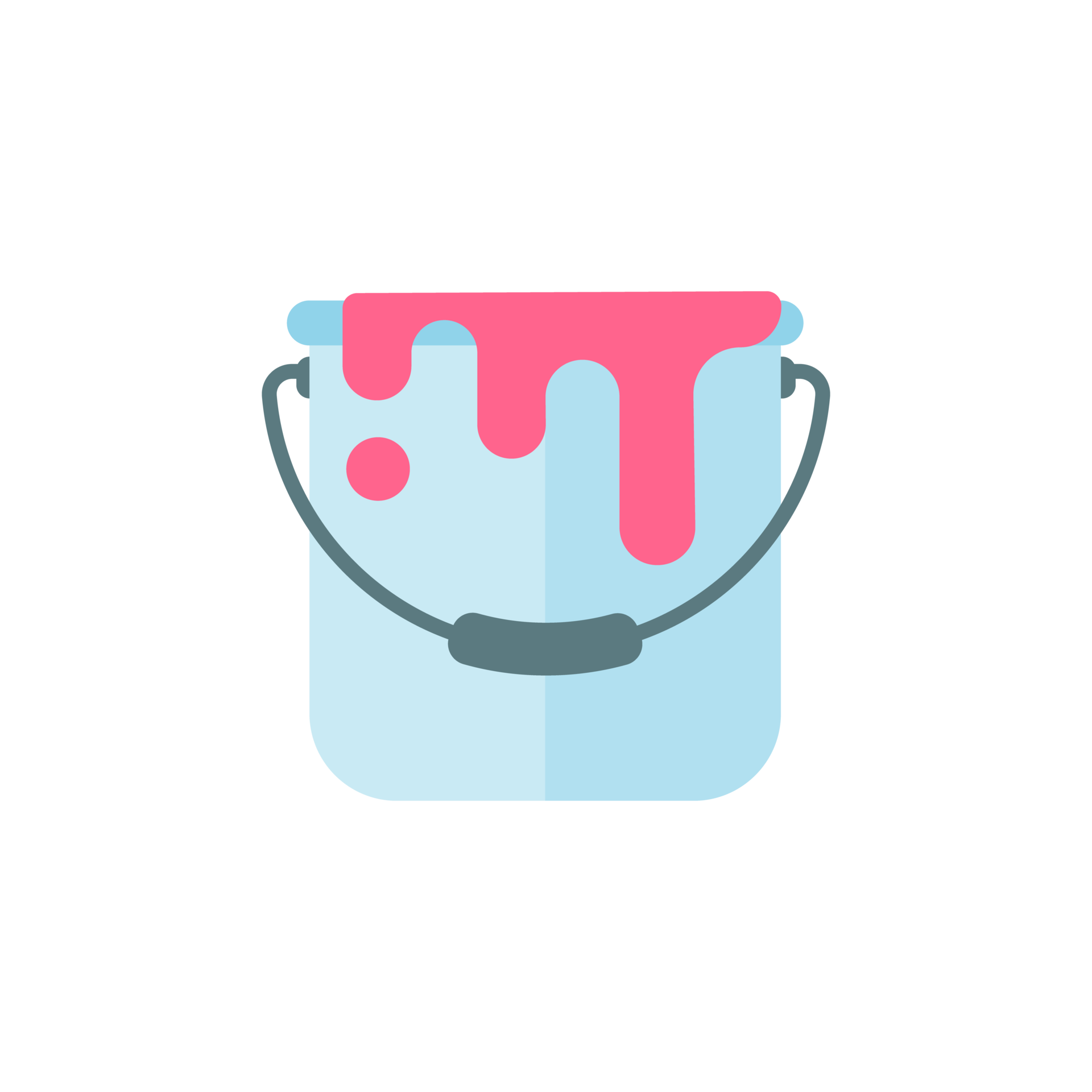 A set of brush heads and paint buckets for creating art from the artist