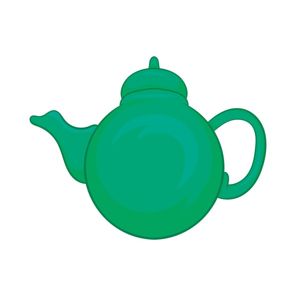 Grean teapot icon, cartoon style vector