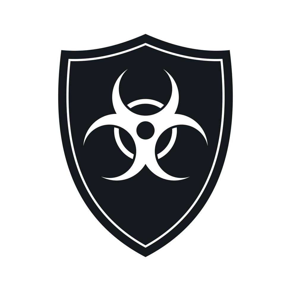 Shield with a biohazard sign icon, simple style vector