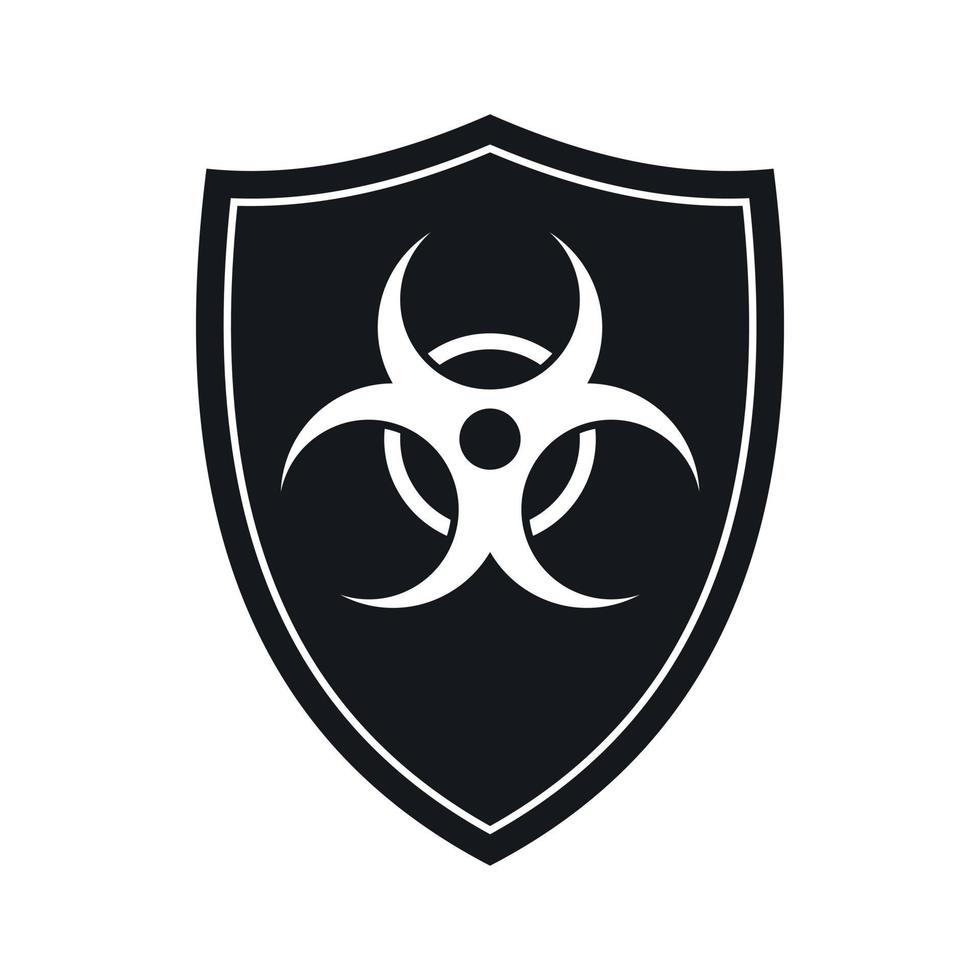 Shield with a biohazard sign icon, simple style vector