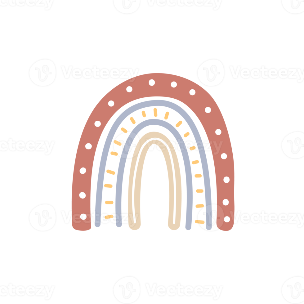 Boho-Regenbogen. pastellfarbener handgemalter Regenbogen für die Wanddekoration im Kinderzimmer png