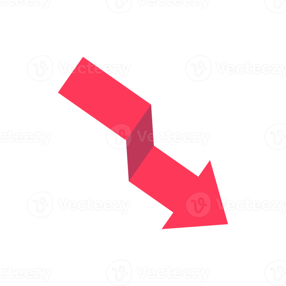 flecha de negocios. flecha roja apuntando hacia abajo. concepto de gráfico de pérdida financiera empresarial png