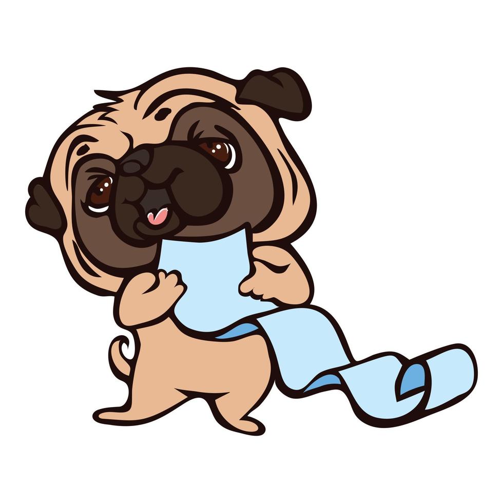 Pug read paper icon, cartoon style vector