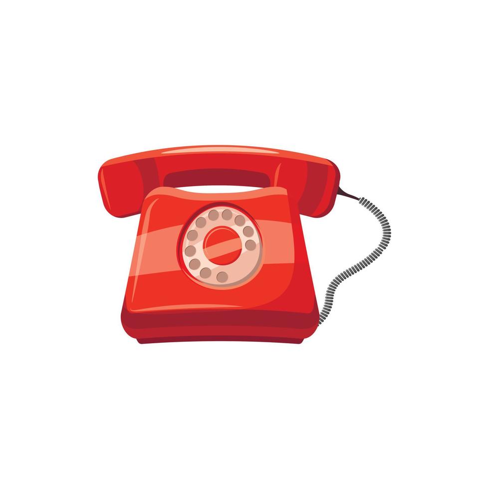 Red retro phone icon, cartoon style vector