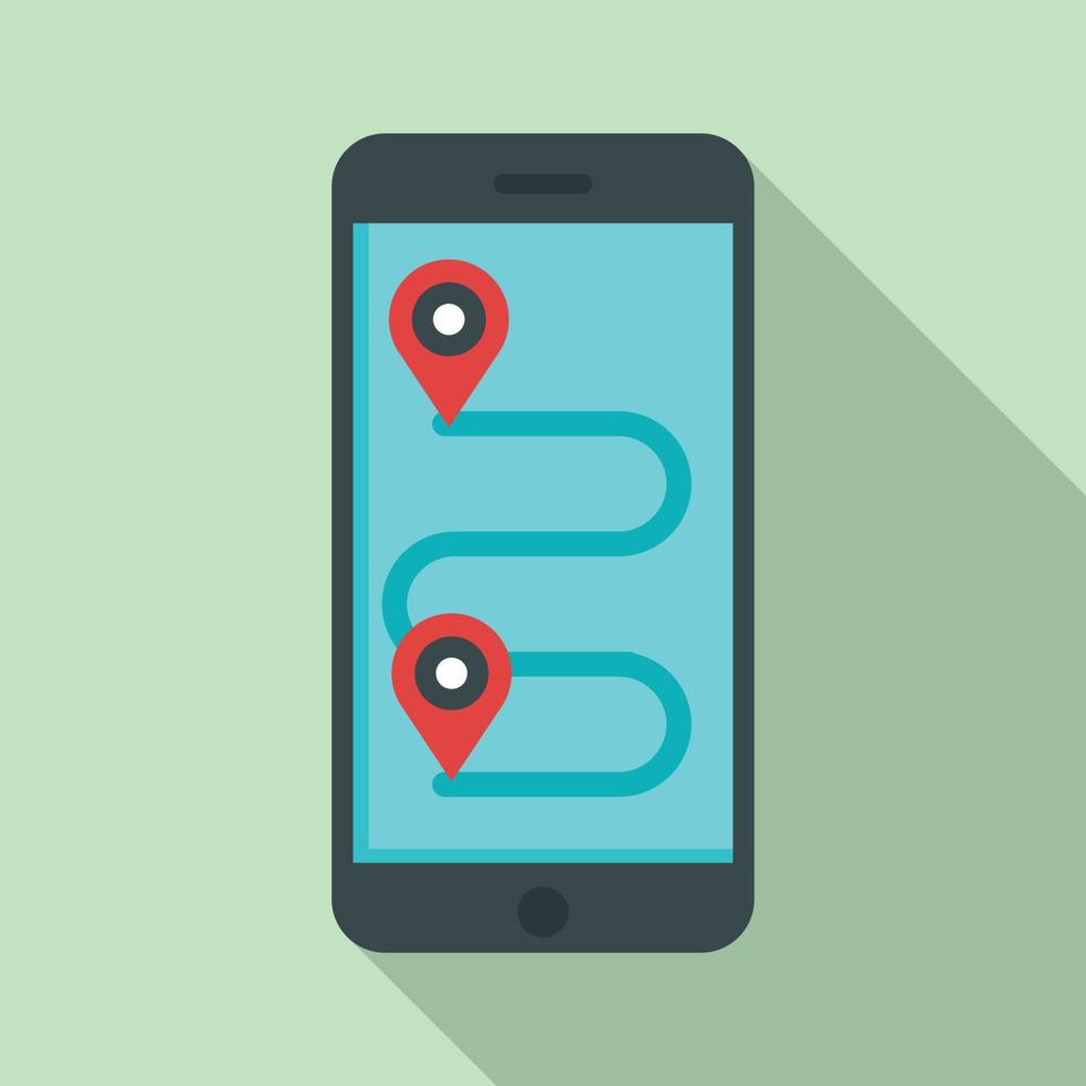 Smartphone bike route icon, flat style vector