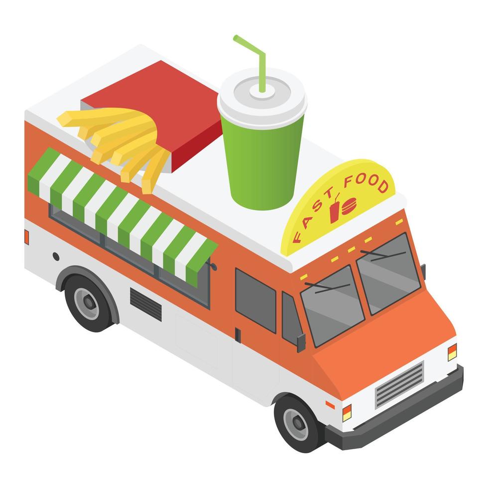 icono de camión de comida rápida, estilo isométrico vector