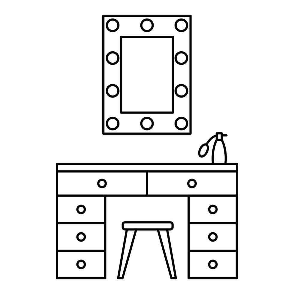 icono de la mesa del espejo de la sala de maquillaje, estilo de esquema vector