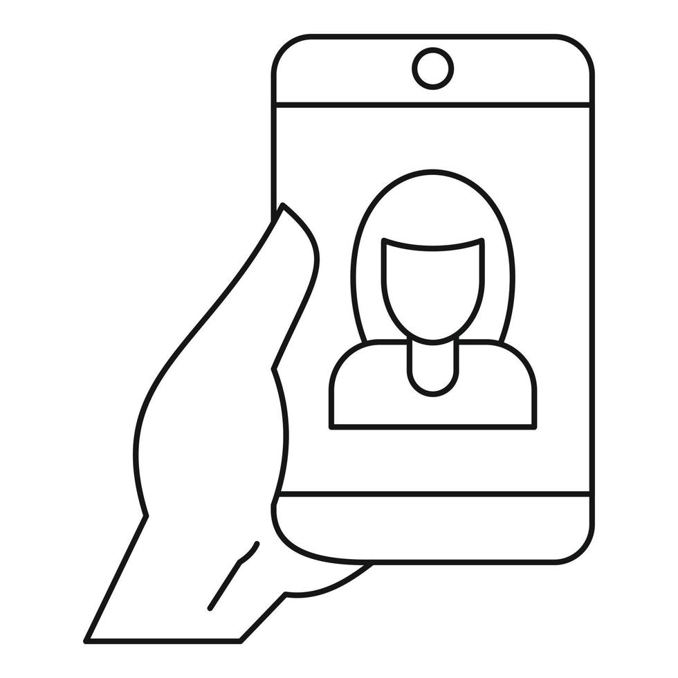 Woman take selfie smartphone icon, outline style vector