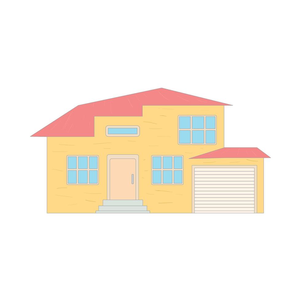 Two storey house with a garage icon, cartoon style vector