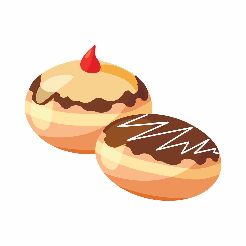 Hanukkah doughnut icon, cartoon style vector