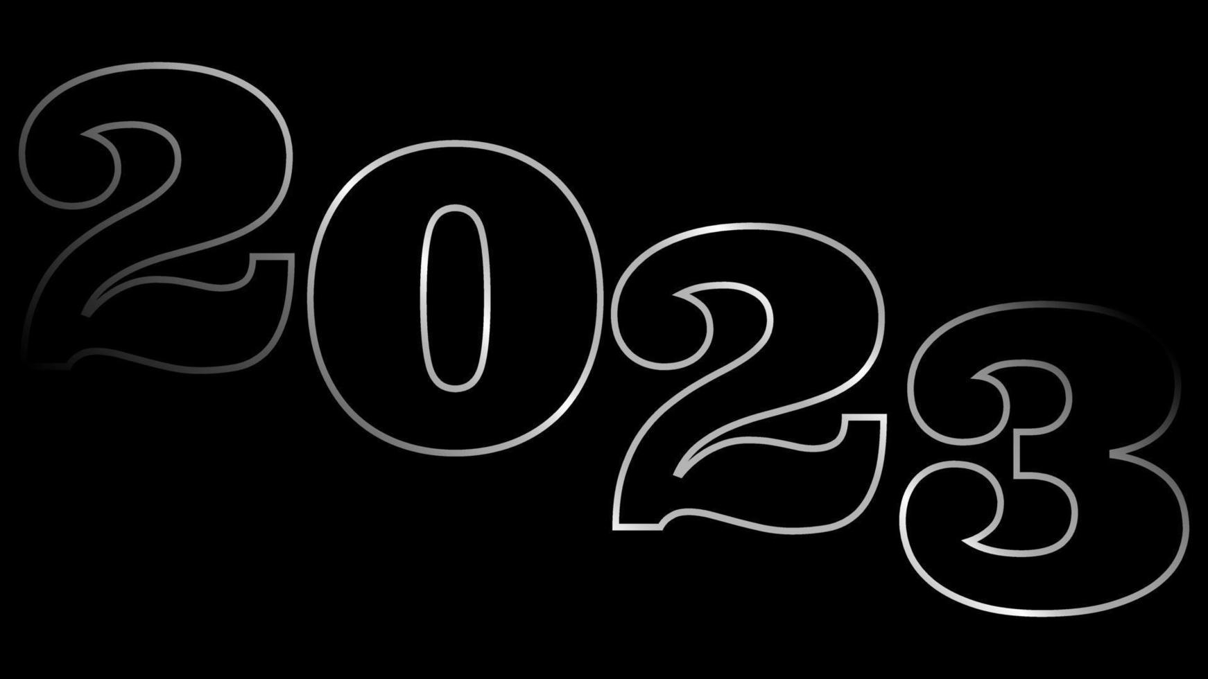 año nuevo 2023 banner oscuro texto delineado plateado vector