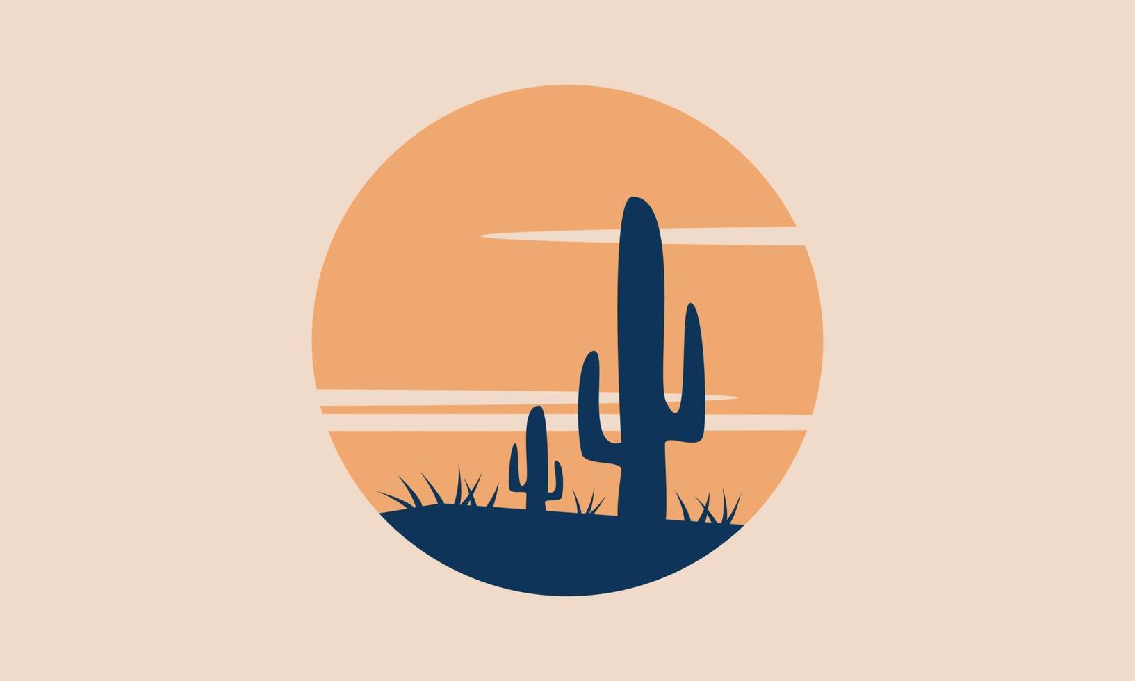 cactus puesta de sol occidental paisaje postal retro ilustración vectorial vector