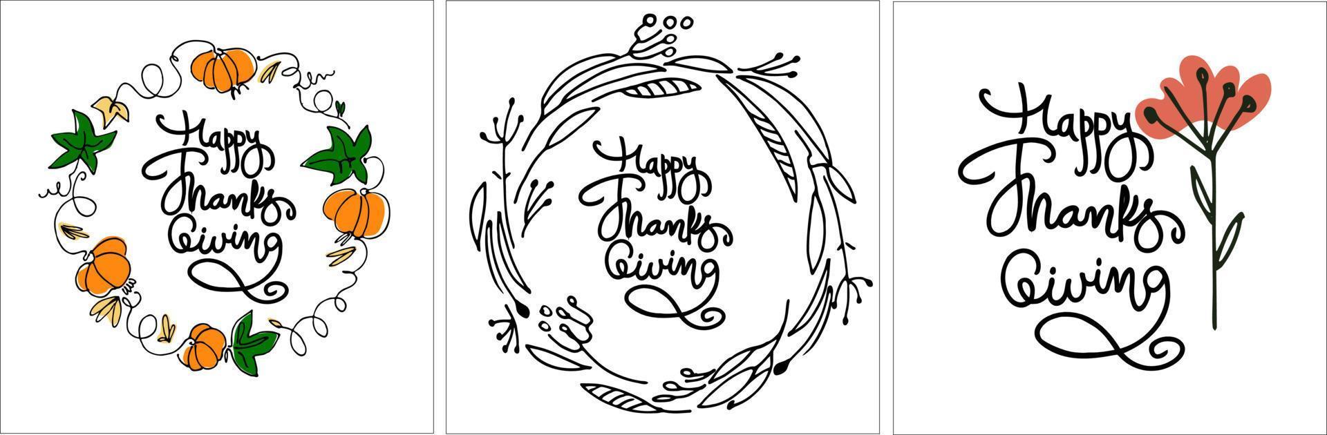 Thanksgiving Day greeting card design. Hand lettering decorated vector