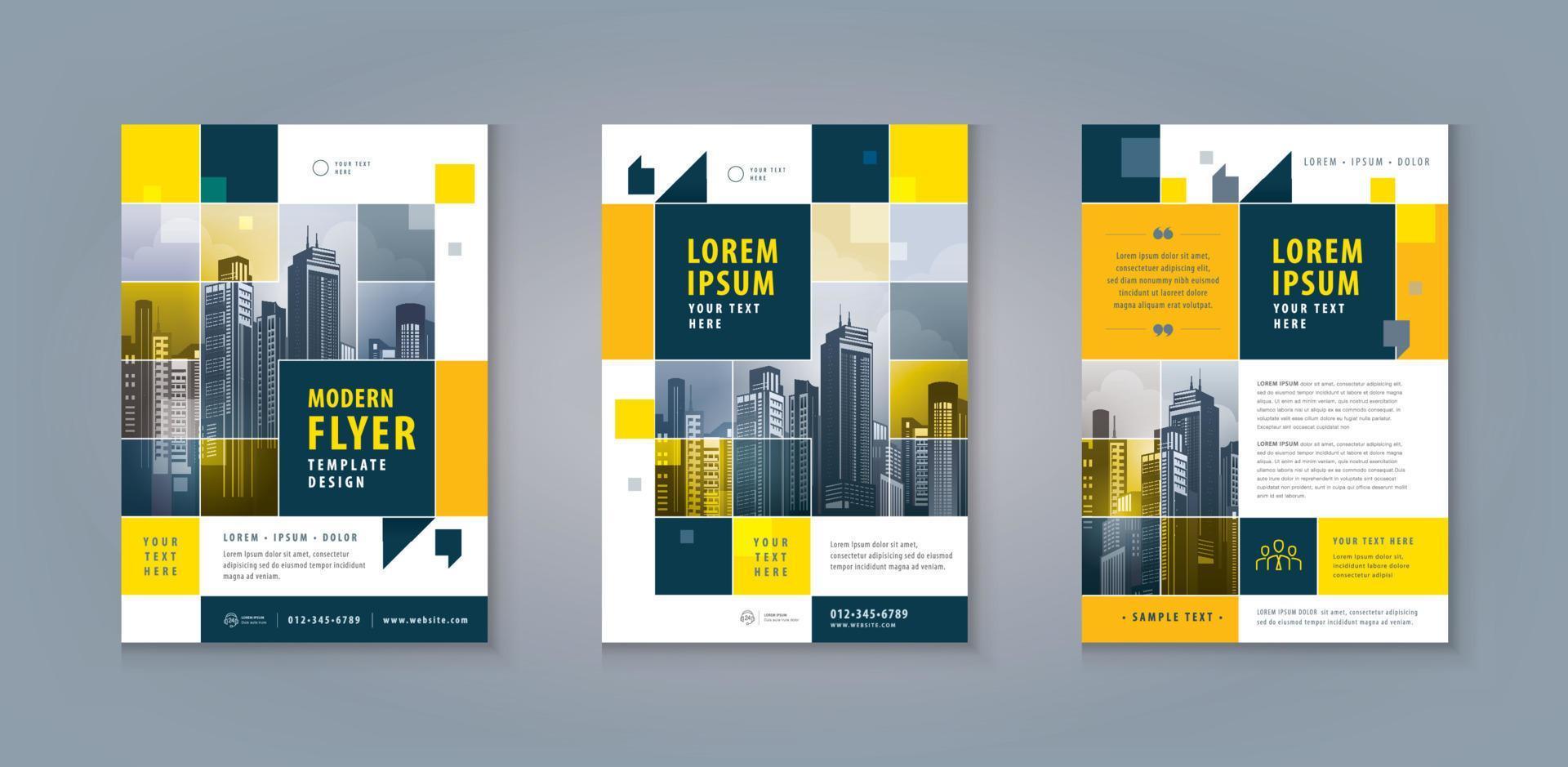 conjunto de diseño de plantilla de volante de folleto de folleto comercial. plantilla de volante corporativo amarillo y negro tamaño a4 vector