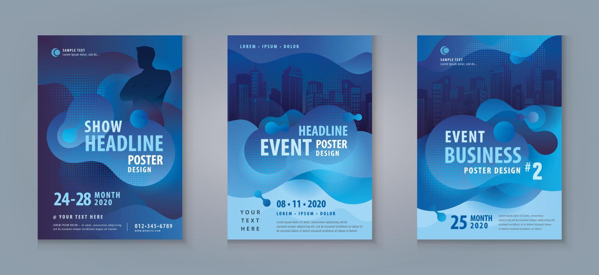 Business Flyer Poster Design Set. Layout Template, Abstract Blue Liquid Shape Fluid Design vector