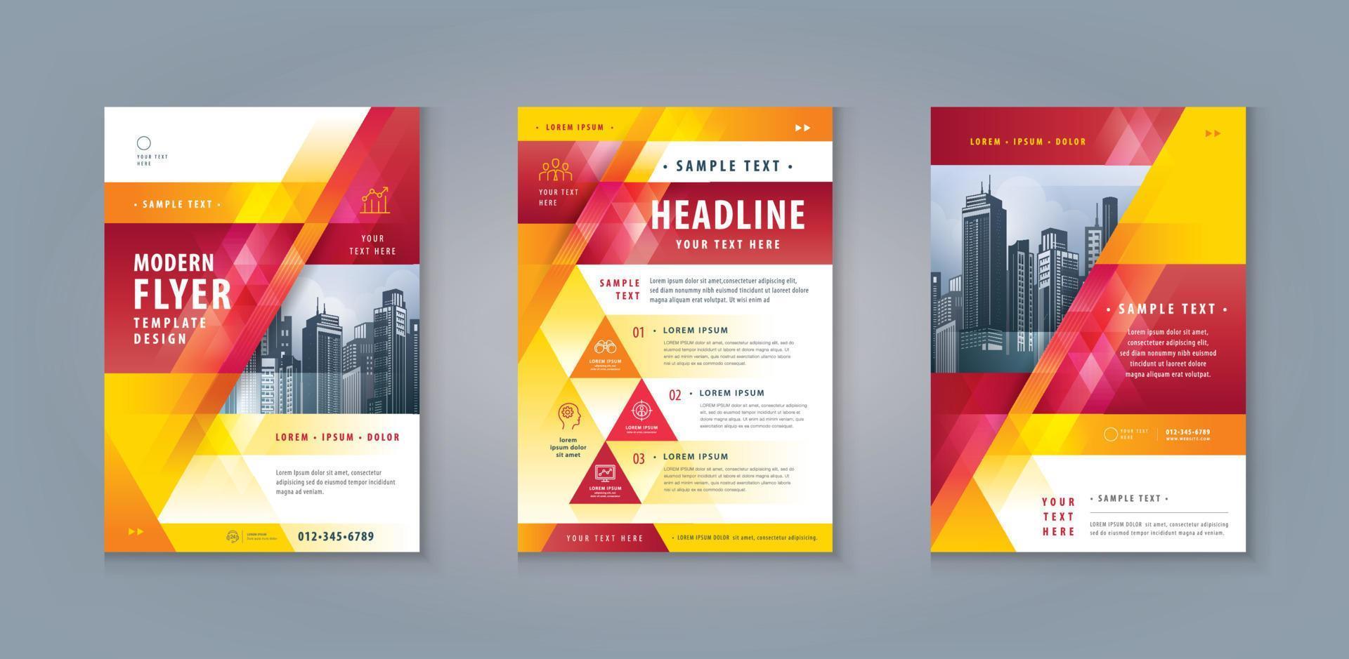 Red Geometric Triangle, Business Leaflet Brochure Flyer Template Design Set. Corporate Flyer Template A4 Size vector