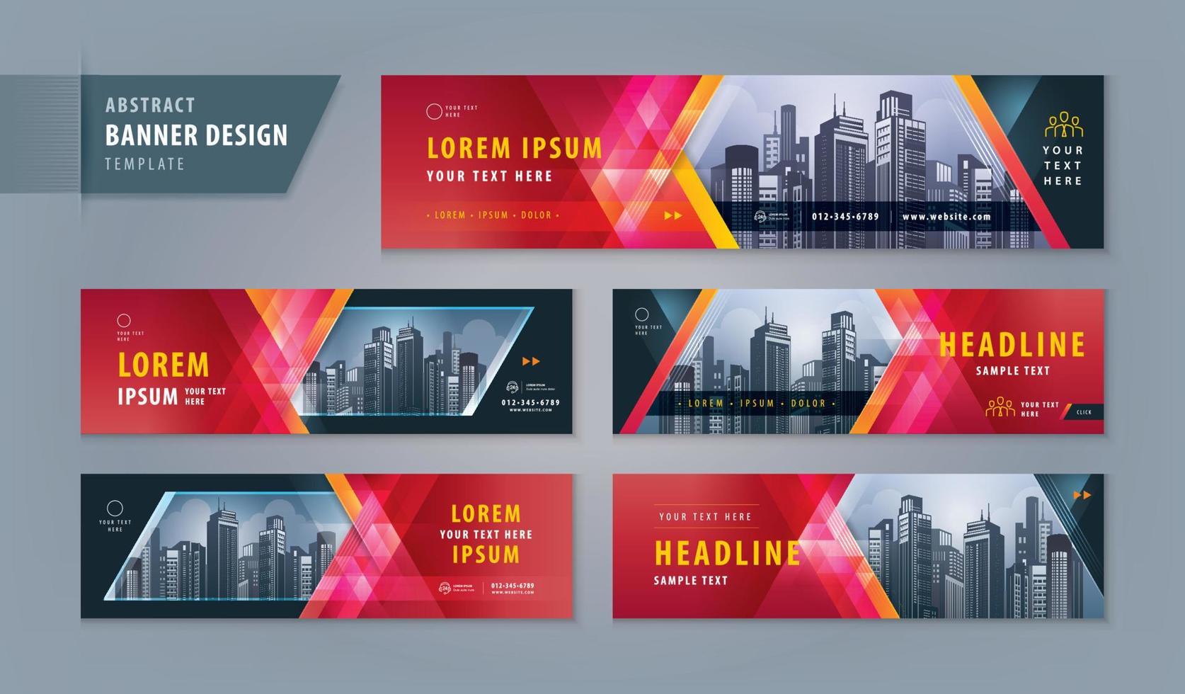 Abstract banner design web template Set, Horizontal header web banner, Abstract Red Geometric Triangle. vector