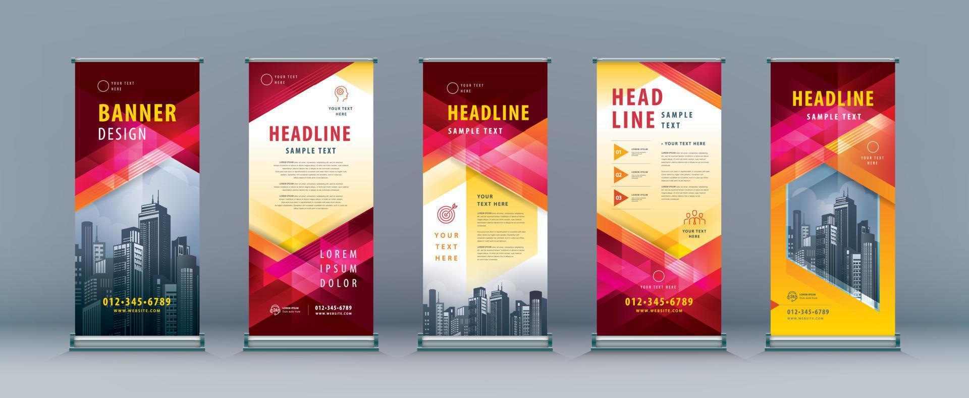 Business Roll Up Set. Standee Design. Banner Template, Abstract Red Geometric Triangle Background vector
