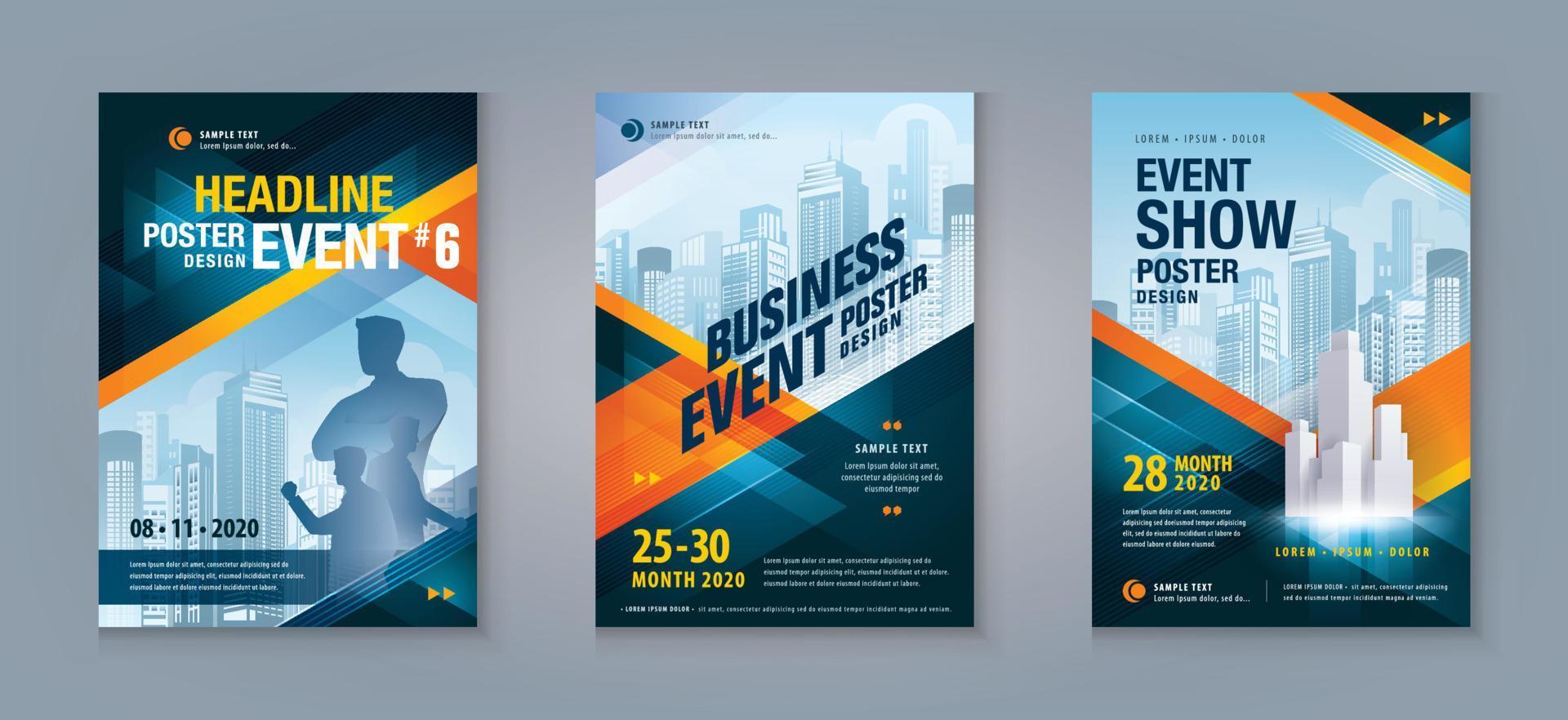 Business Flyer Poster Design Set. Layout Template, Cover Booklet, Abstract Red and Blue Geometric Triangle vector